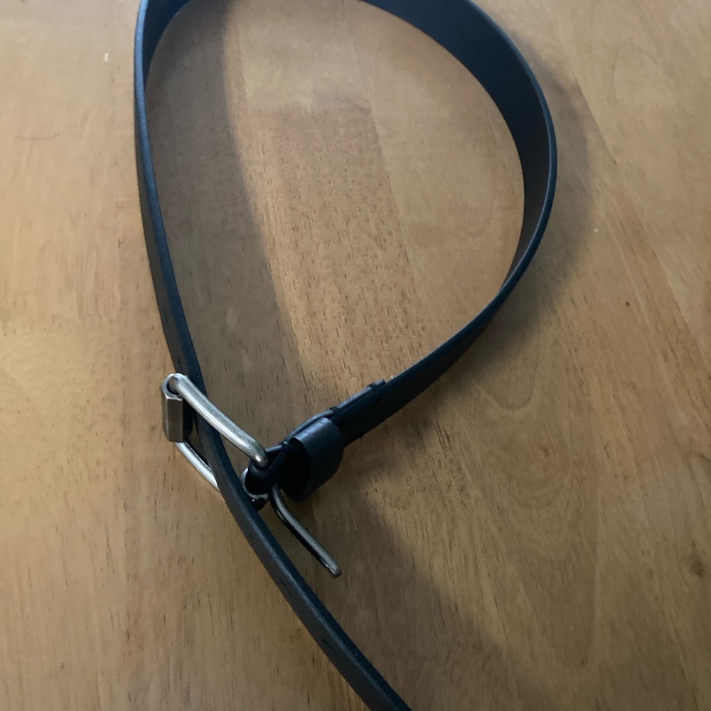 Black Leather Belt with Metal Buckle